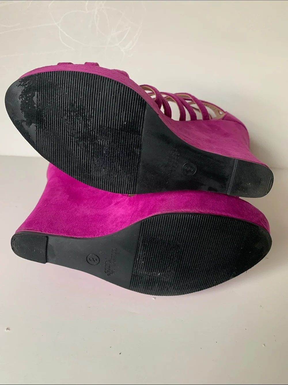 Charlotte Russe Natasha Fuchsia Cage Wedge Sandals